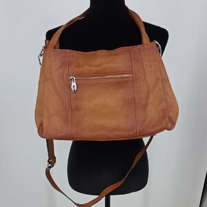 Heshe Caramel Leather Shoulder Bag with shoulder strap
